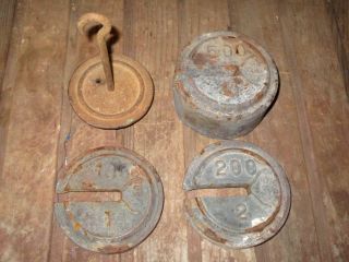 3 Antique Fairbanks Platform Scale Counter Weights & Hanger Farm photo