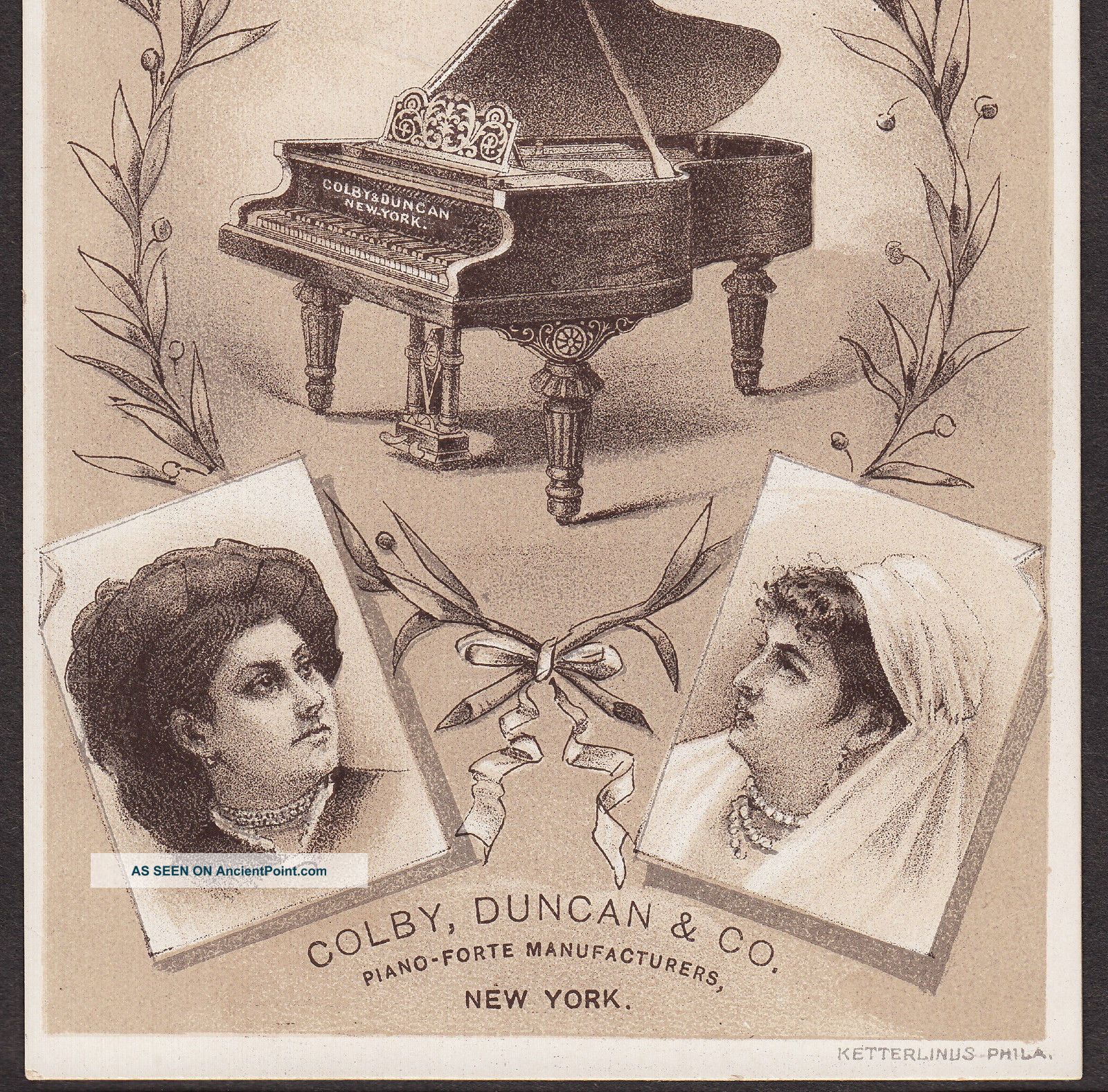 Colby,  Duncan & Co Piano - Forte Manufacturer York City Advertising Trade Card Keyboard photo