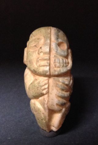 Pre - Columbian Style,  Olmec Duality Figurine Pendant.  On Green Stone photo
