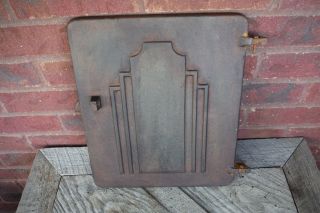 Vtg Cast Iron Wood Stove Door Art Deco - Steampunk Decor photo