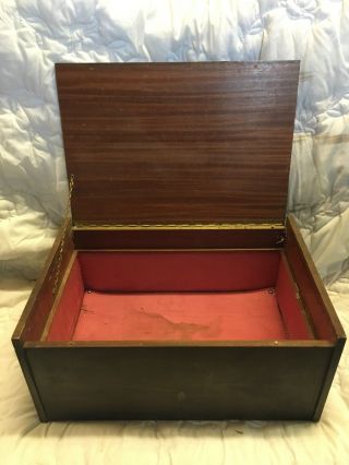 Large Vintage Hand Made Wooden Trunk Chest Storage Box Wood Brown Hinged Lid photo