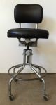 Vtg Industrial Metal Adjustable Swivel Factory Drafting Shop Stool Chair Black Post-1950 photo 1