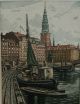 Antique Pencil Signed Hans Kruuse Danish Boat Harbor Colored Etching Print Nr Other Maritime Antiques photo 3