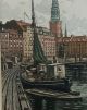Antique Pencil Signed Hans Kruuse Danish Boat Harbor Colored Etching Print Nr Other Maritime Antiques photo 5
