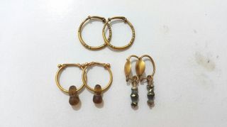 Three Pairs Of Ancient Roman Gold Earrings photo