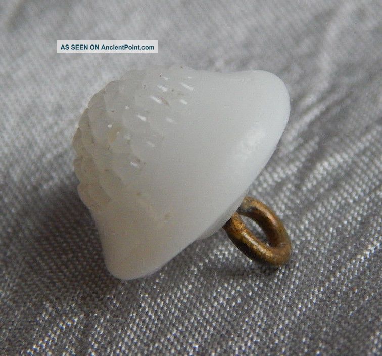 Antique 1800 ' S Swirl Back Glass Molded Button White 364b Buttons photo