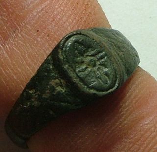 Rare Ancient Ring Amulet Artifact Resized To Size 9.  2 Us Patina/flower photo