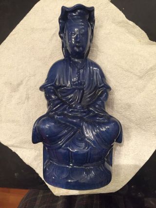 Vintage Chinese Porcelain Blue Kianyin Statue photo