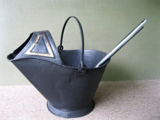 Antique Coal Hod Bucket Hooded,  Shovel,  Scoop,  Primitive,  Decorated,  Bail Handle photo
