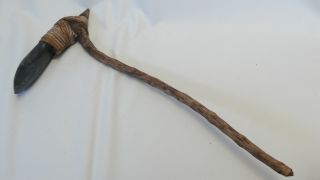 Old Png Stone Head Ceremonial Axe - Mt Hargen Papua Guinea - Rattan Wood photo