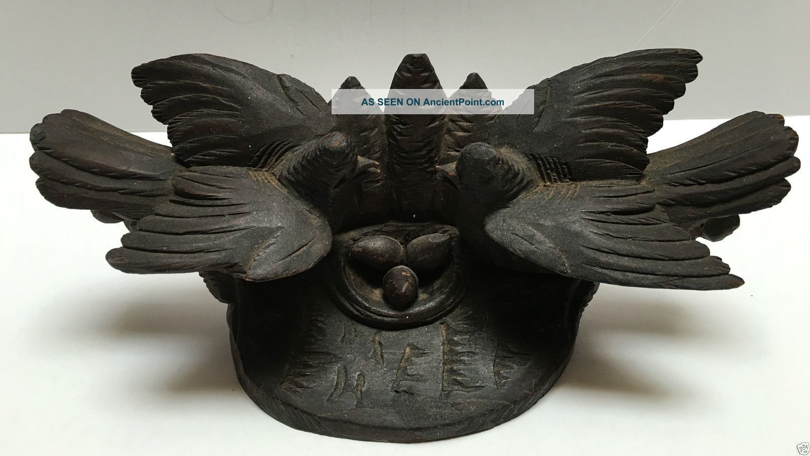 Antique Black Forest Folk Art Birds On Nest Carved Figures photo