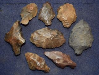 8 Paleolithic Aterian Tools,  Hafted Tools (7) And Blade (1) photo
