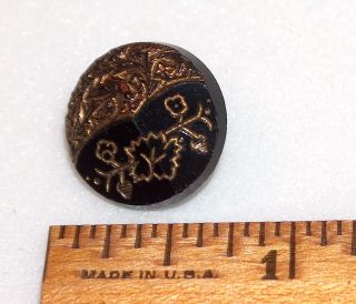 Antique Civil War Era Cut Black Glass Button With Etched Bird Heavy Gold Inlay photo