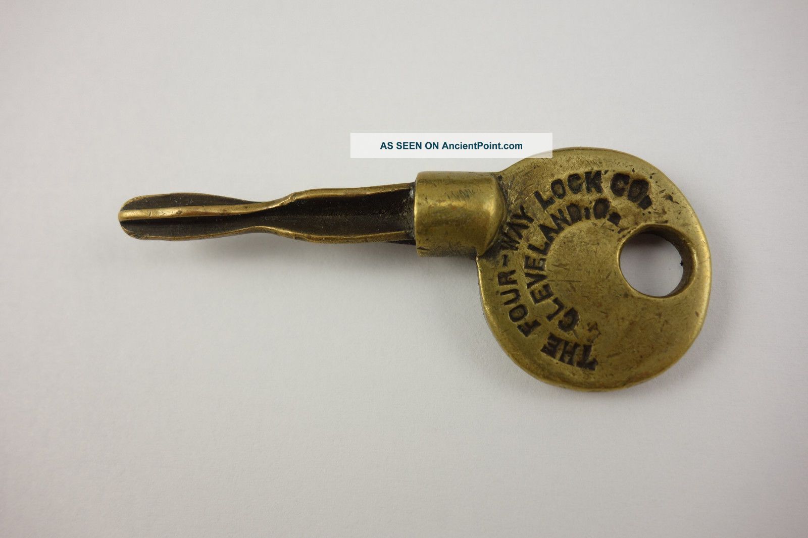 Antique Four Way Lock Co Brass Key Cleveland,  Ohio Wofu Locks & Keys photo
