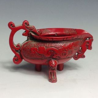 Chinese Red Turquoise Hand - Carved Dragon Cup photo