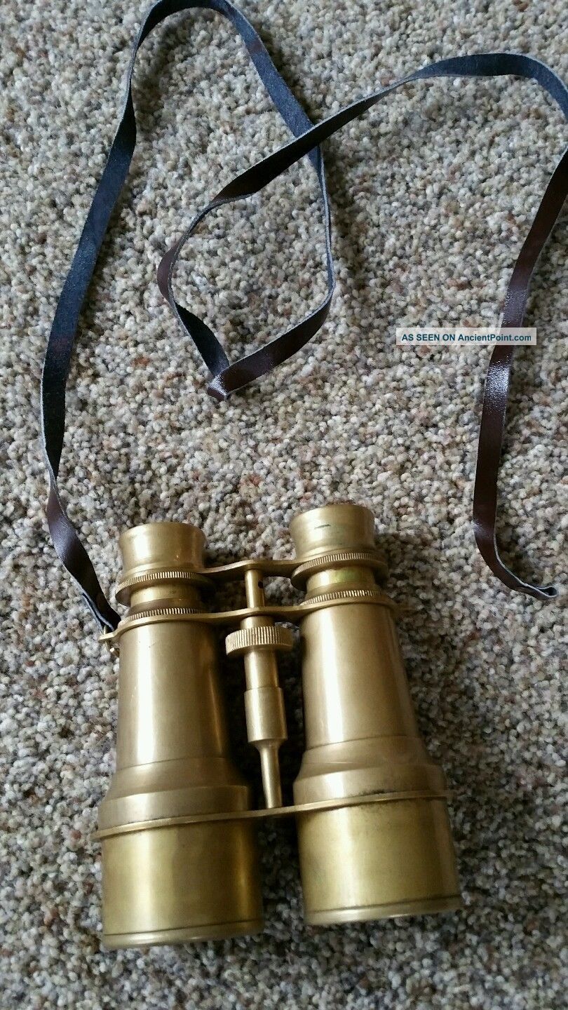 Antique Victorian Brass Binoculars - 6 Inch Marine Style With Leather Case For Bird Watching & Outdoor Use