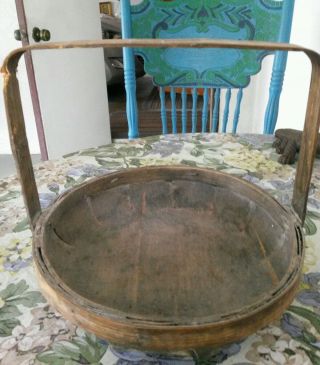 Vintage Splint Basket Paint Old Rustic Bent Handles Shallow photo