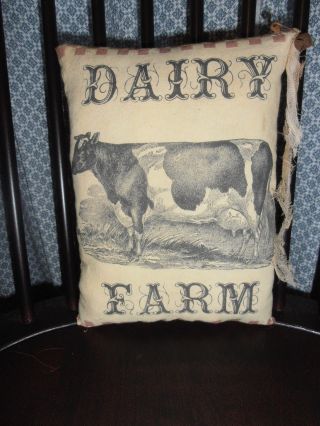 Primitive Large Handmadde Fabric Pillow Cow Dairy Farm Rustic Country Decor photo
