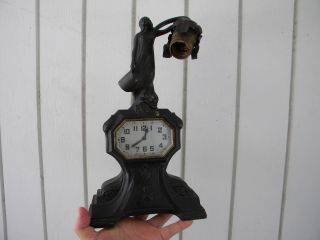 Rare Art Nouveau Metal Combination Clock Lamp Savings Bank photo