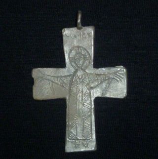 Byzantine Ancient Silver Cross Amulet / Pendant Circa 1200 - 1300 Ad - 2446 - photo