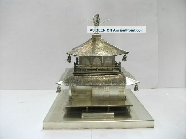 Seems To Be Silver Plating.  Kyoto Ginkakuji Temple.  A Japanese Antique.  2kgs Metalware photo