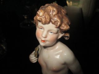 Antique Hand Painted Ardelt Lenwiel Cupid Cherub Porcelain Statue Numbered Fine. photo