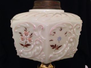 Victorian Vaseline Embossed Hand Painted Oil Lamp Font photo