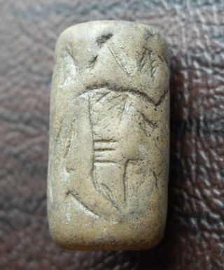 Intact Near Middle Eastern Roman Cylinder Seal Handcarved Stone Bead Stamp photo