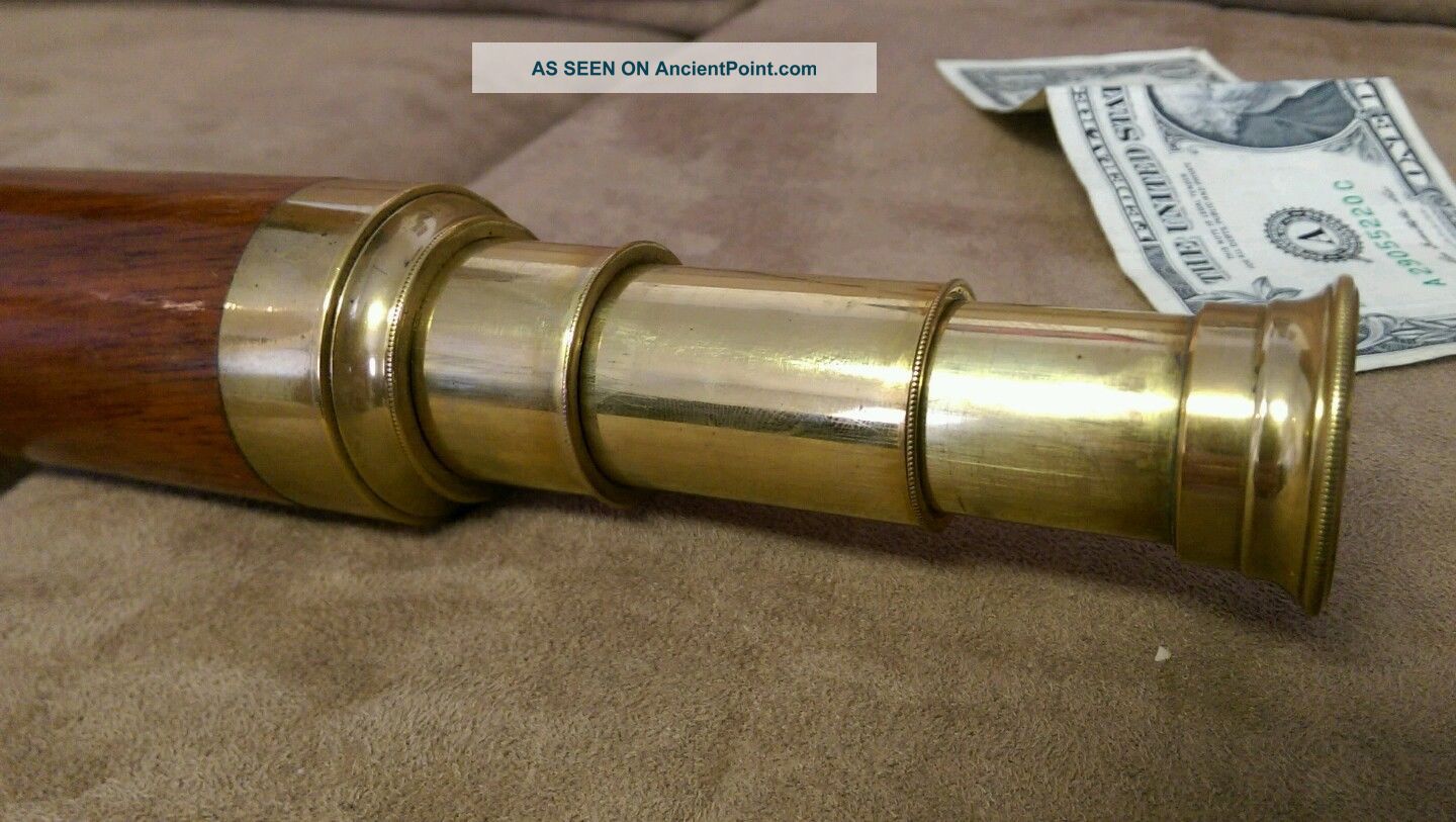 Antique Brass And Mahogany Spyglass Or Field Telescope Maritime 1800s Telescopes photo