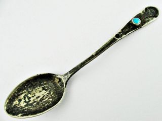 Antique Native American Indian Turquoise Engraved Hand Made Silver Spoon 3 & 7/8 photo