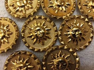 8 Antique Vintage Picture Sun Face Gold Buttons From Ny Garment District 27 photo