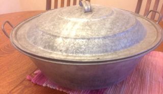 Vtg Antique Large Metal Bread Kneading/ Rising Pan W/ Vented Lid 18 1/2 