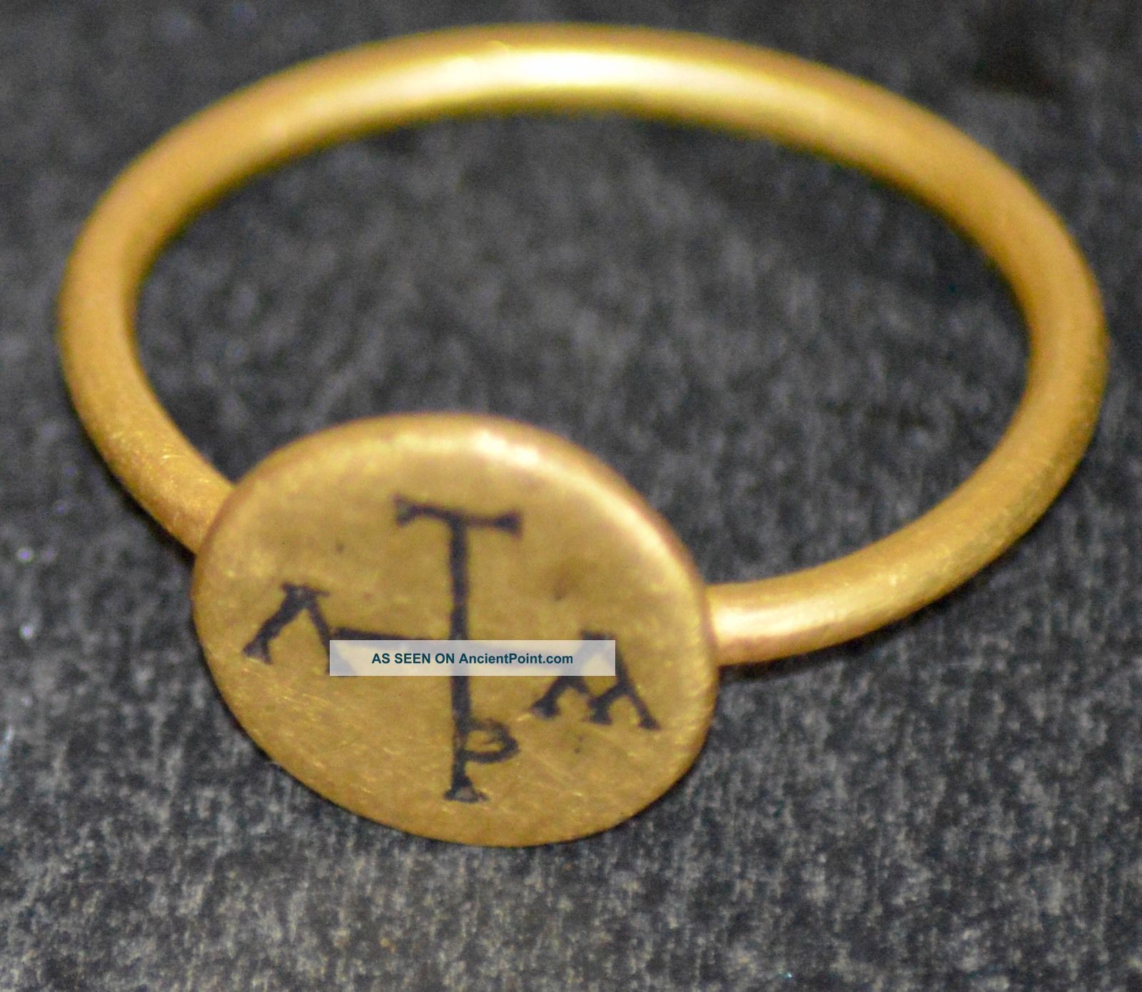 Byzantine Gold Ring With Niello Monogram European photo