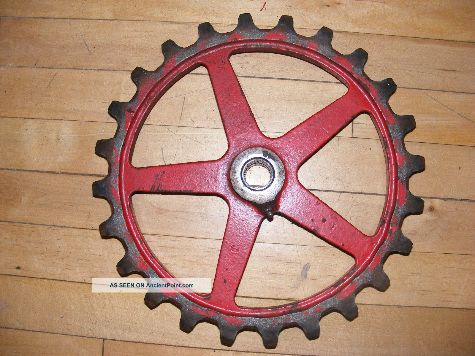 Antique Cast Iron Red Farm Industrial Gear Sprocket Cog Barn Steampunk Art Other Mercantile Antiques photo