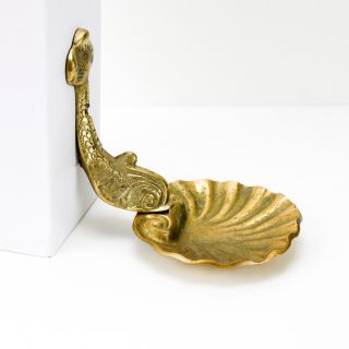 Vintage Brass Soap Dish Shell Dolphin Serpent Fish Wall Mount Hollywood Regency photo
