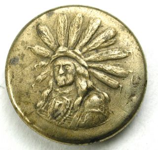 Antique Brass Button Native American Chieftain Design - 9/16 