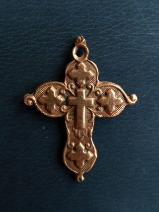 Medieval Period Bronze Cross Pendant. photo