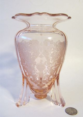 Art Deco Glass Martinsville Pink Etched Girl Bride Flower 3 Foot Rocket Vase photo