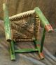 2 Primitive Antique Wood Chairs Rosemaling Norwegian Hpainted Wicker Small Child 1800-1899 photo 7