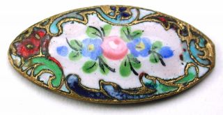 Antique French Enamel Button Spindle W/ Hand Painted Flowers Design - 7/8 