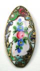 Antique French Enamel Button Spindle W/ Hand Painted Flowers Design - 7/8 