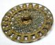 Antique Pierced Brass Button Fancy Filigree Flower W/ Steel Accent 1 & 3/8 