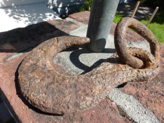 Antique Primitive Cast Iron Hook With Link Of Chain Nautical Heavy photo