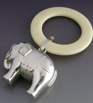 Elephant Sterling Silver Novelty Babies Rattle Teether 1989 Unusual photo