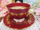 Aynsley Tea Cup And Saucer Crocus Shape Wine Red Gold Pattern Teacup Cups & Saucers photo 1