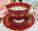 Aynsley Tea Cup And Saucer Crocus Shape Wine Red Gold Pattern Teacup Cups & Saucers photo 5