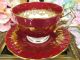 Aynsley Tea Cup And Saucer Crocus Shape Wine Red Gold Pattern Teacup Cups & Saucers photo 7