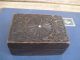 Antique Wooden Box Trinket Hand Carved With Central Crystal Old Boxes photo 6