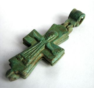 Circa.  1200 A.  D British Found Medieval Period Ae Bronze Reliquary Cross Pendant photo
