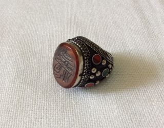 Men ' S Islamic Ring Old Agate Afghan Bedouin Quran Engraved Intaglio Arabic 7.  5us photo